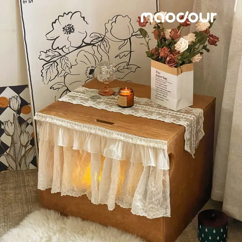 Curtained Lift-Top Wooden Pet House